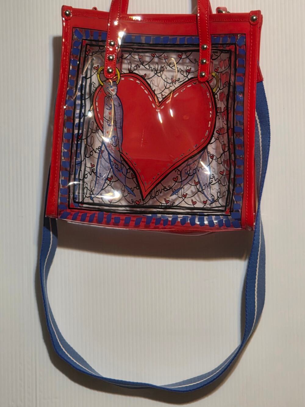 Brighton Striped Love Clear Vinyl Tote Red Heart Crossbody Bag OS